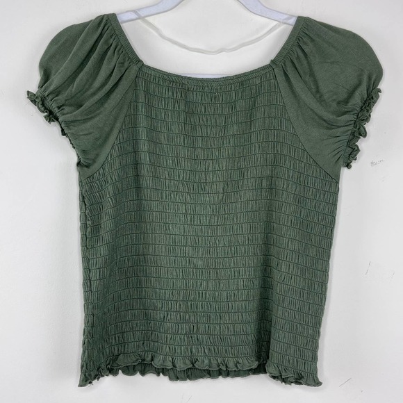 Love Fire Oliveline Green Short Sleeve Square Neck Smocked Top NWT Kids Large - Picture 5 of 8